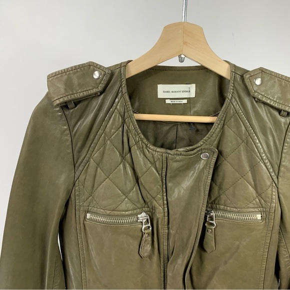 Isabel Marant Étoile Kady Quilted Lamb Leather Jacket Sand Cognac US4 Small - Picture 6 of 16